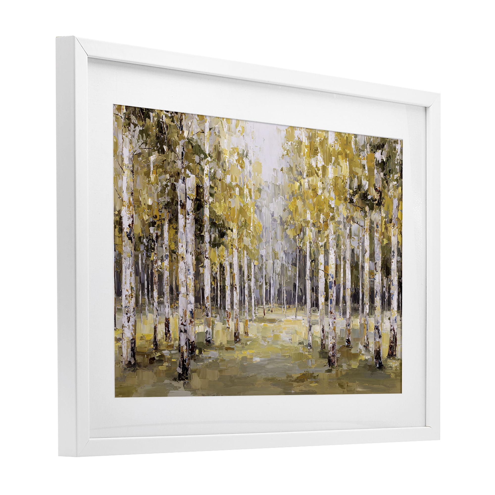 Stupell Industries Impressionist Birch Trees & Fall Leaves White Framed Print Under Glass, design by Jacky Ngan