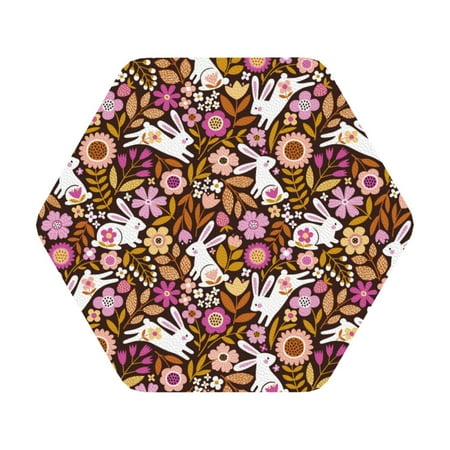 

Gaeub Flower Bunny Print 6 Pcs Leather Coasters for Drinks Drink Coasters Sets Drink Table Cup Coasters for Living Room Kitchen Coffee Decor Hexagon