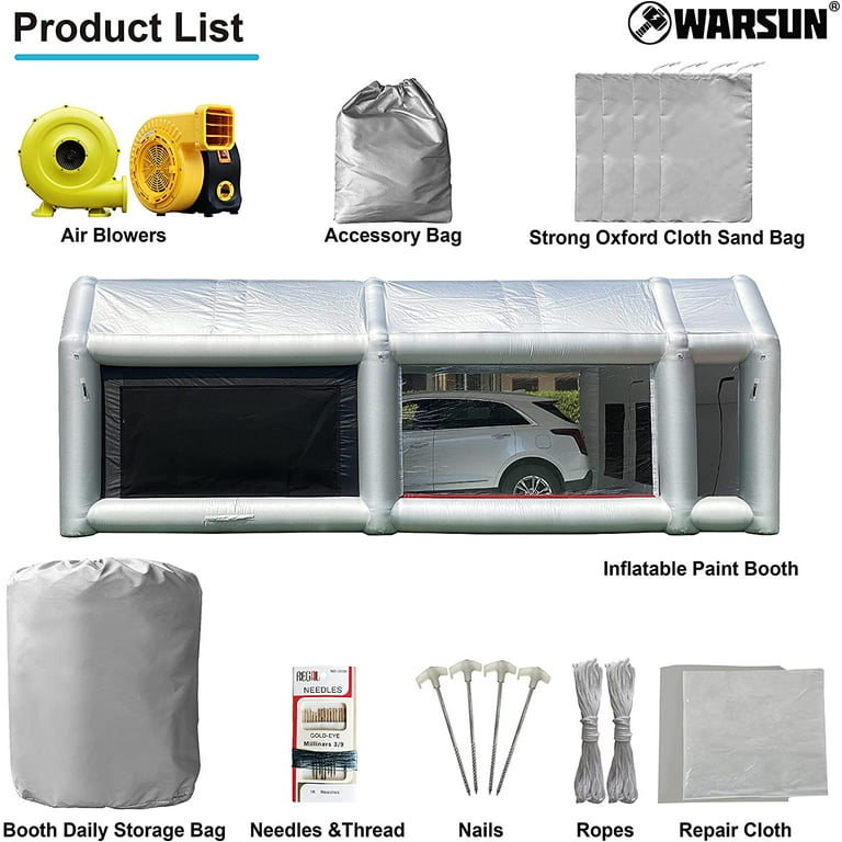 Portable Inflatable Paint Booth Large Spray Booth Car Paint Tent w/Air Filter System & Blowers Edrosie Inc Size: 118 H x 236.2 W x 157.5 D