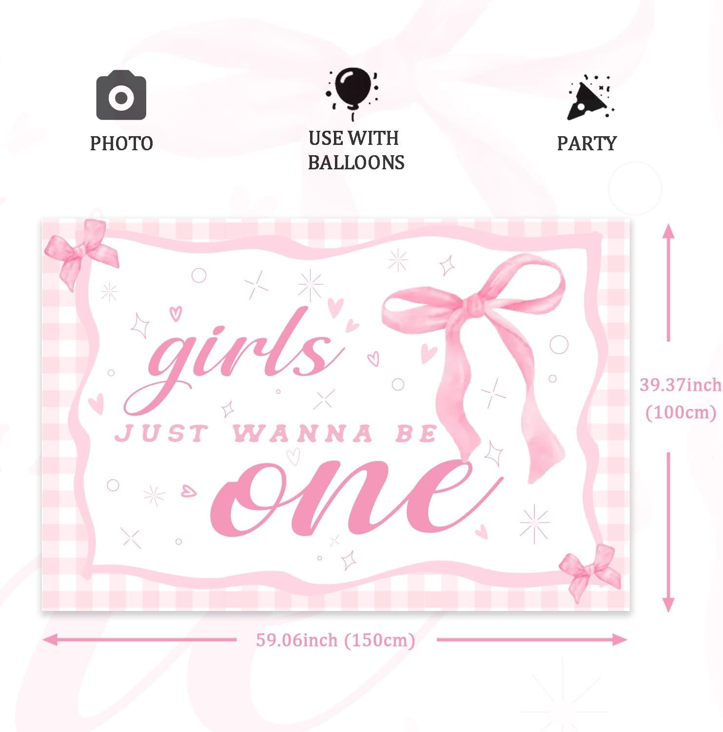 BOXOB Wandtattoo „Girls Just Wanna Be One“ – Rosa Schleife, Für 1. Geburtstag, Selbstklebend