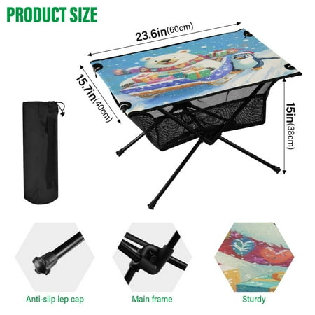 BZSMCE Camping Tables Simple Folding Table Polar Bear and Penguin Pattern Size:23.6*15.7in