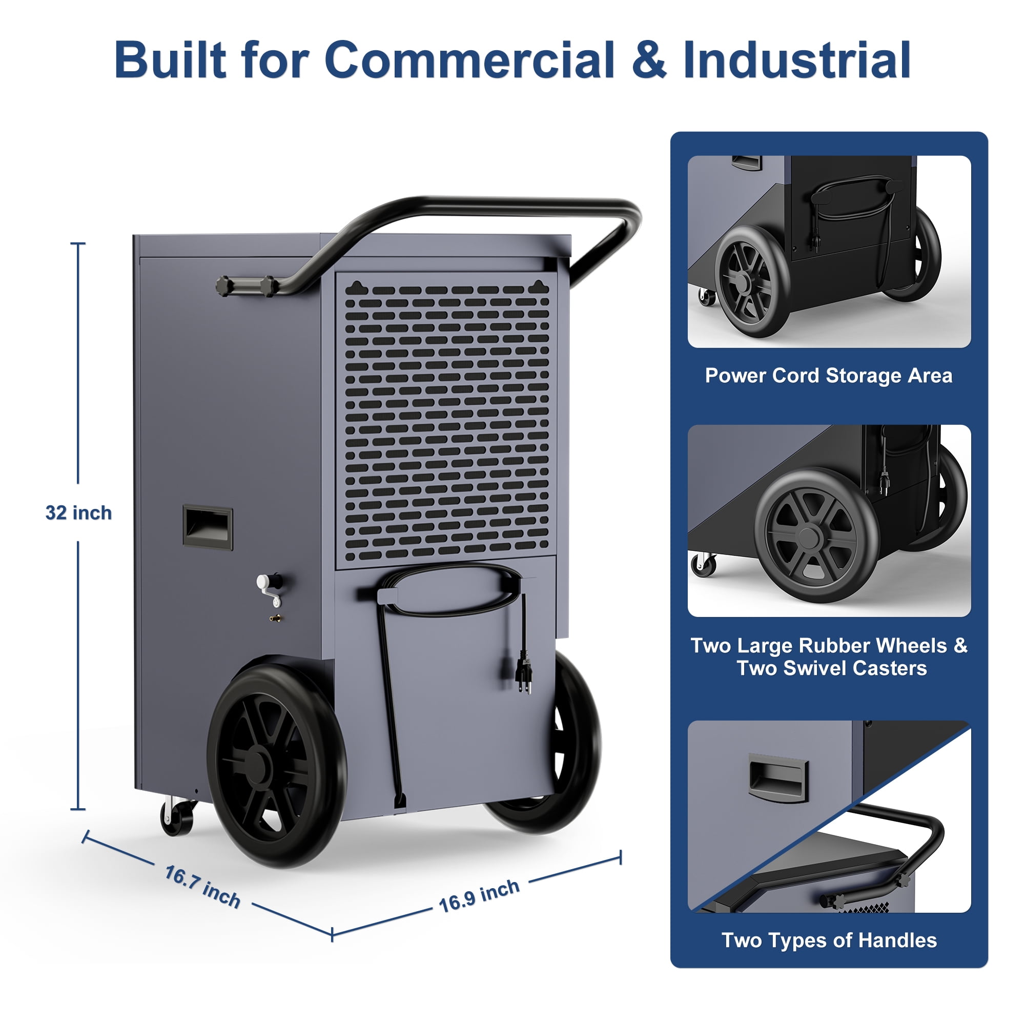 AVAHUM 320 Pints Commercial Dehumidifier with Pump for 8,000 sq. ft, Industrial Dehumidifier for Basements and Job Sites