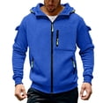 thumbnail image 2 of GrmtClth Mens Hoodie Full Zip Cargo Hooded Outerwear Long Sleeve Multi Zipper Storage Pockets Oversized Casual Sports Fall Winter Daily Top Blue XL, 2 of 5