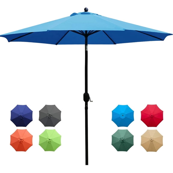 Bibana 9Ft Patio Umbrella Outdoor Table Umbrella with 8 Sturdy Ribs (Blue)
