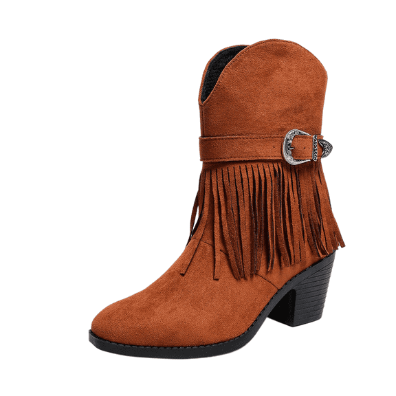 SACFOF Fringe Ankle Cowboy Boots for Women Pull on Fringe Short Cowgirl Booties Western Fringed Tassel Ankle Boots