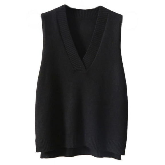 TIERPOP Women Sexy V-Neck Knitted Sleeveless Vest Solid Color High Low Sweater for Tank Top