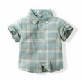 thumbnail image 2 of Virmaxy Toddler Baby Boys Plaid Hawaii Shirt Kids Boys Lapel Short Sleeve Beachshirt with Pocket Button Snug-Fit Cotton T-Shirt Summer Fashion Casual Lightweight Blouse Tops Green-A 3T, 2 of 8