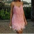 thumbnail image 6 of FAVIPT Party Cocktail Dresses for Women Trap Solid Color Mini Dress Crew Neck Tassels Glitter Dresse Sequin formal Summer 2025 Dress Pink,M, 6 of 8
