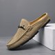 thumbnail image 3 of Mocasines casuales de piel de cerdo cosidos a mano de moda de verano para hombre, zapatillas de media pantuflas transpirables para hombre, mocasines planos huecos de cuero para hombre (26,5 cm), 3 of 4