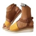 thumbnail image 3 of Bmisegm Ladies Weave Open Toe Hook Loop Summer Slope Heel Thick Soled Wedges Sandals Womens Sandals Summer Yellow 7, 3 of 8
