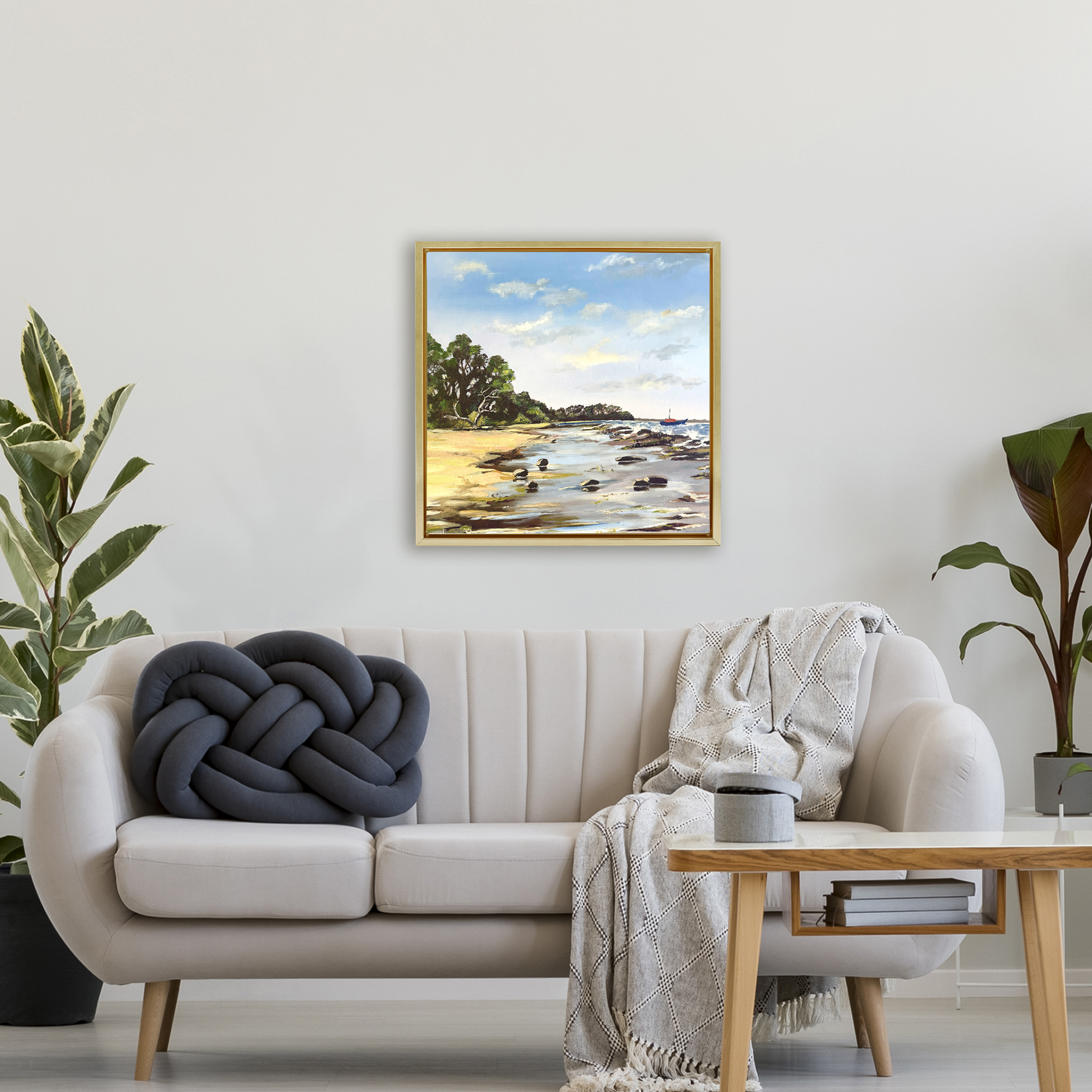 Low Tide Seascape Gold Framed Floater Canvas Wall Art, design by Patricia Reynolds