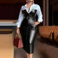 thumbnail image 2 of THDHVS Work Dress,Dresses for Women,Long Sleeve Collared Dress with Color Block Panels and Waist Tie Black, 2 of 7