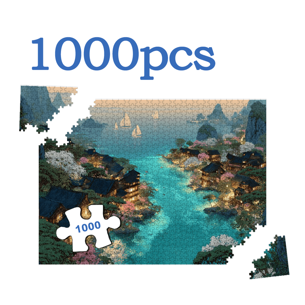 A Box of (1000pcs) Adult Puzzles, with Yanshui Ancient Residence Design, High Difficulty, Suitable for Adults, Family Entertainment. 29.4*19.6 in