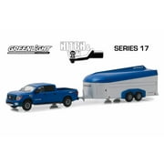 2018 Nissan Titan XD Pro-4X Pickup Truck and Aerovault MKII Trailer, Dark Blue - Greenlight 32170D/24 - 1/64 Scale Diecast Model Toy Car