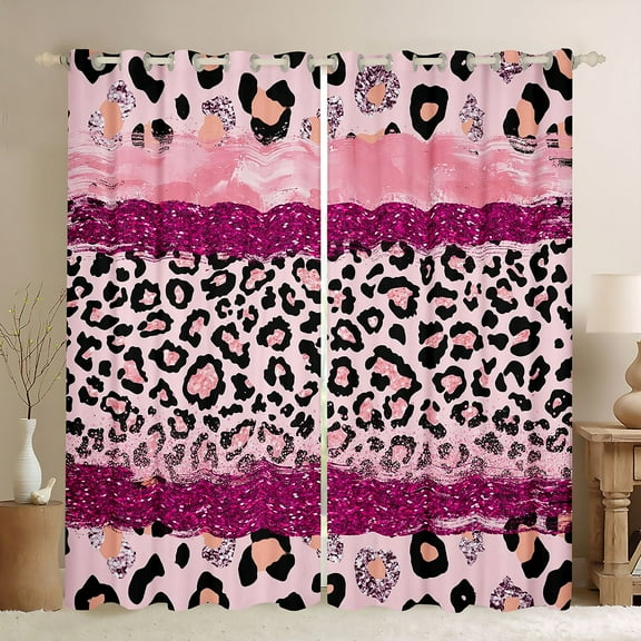Homewish Romantic Pink Fashion Black Out Curtains, Glitter Sequin Print Curtains Pack of 2 (42x63 Each), Teens Kids Girls Women Bedroom Curtains, Living Room Curtains Decor