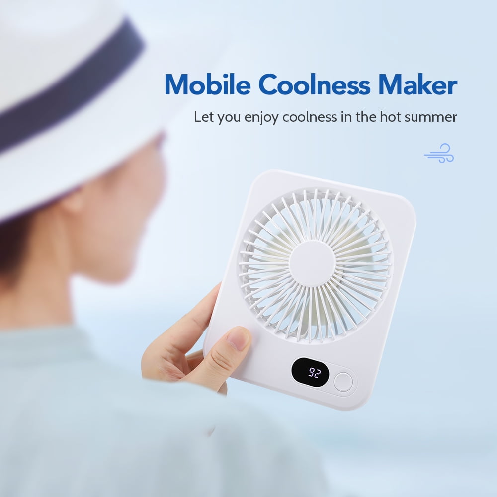 USB Desk Fan, Personal Fan Small Portable Table Fan with 180° Tilt Folding and Power Display and, Battery Rechargable Fan 5 Speeds Strong Wind Ultra Quiet Cooling Fan For Bedroom Desktop Travel