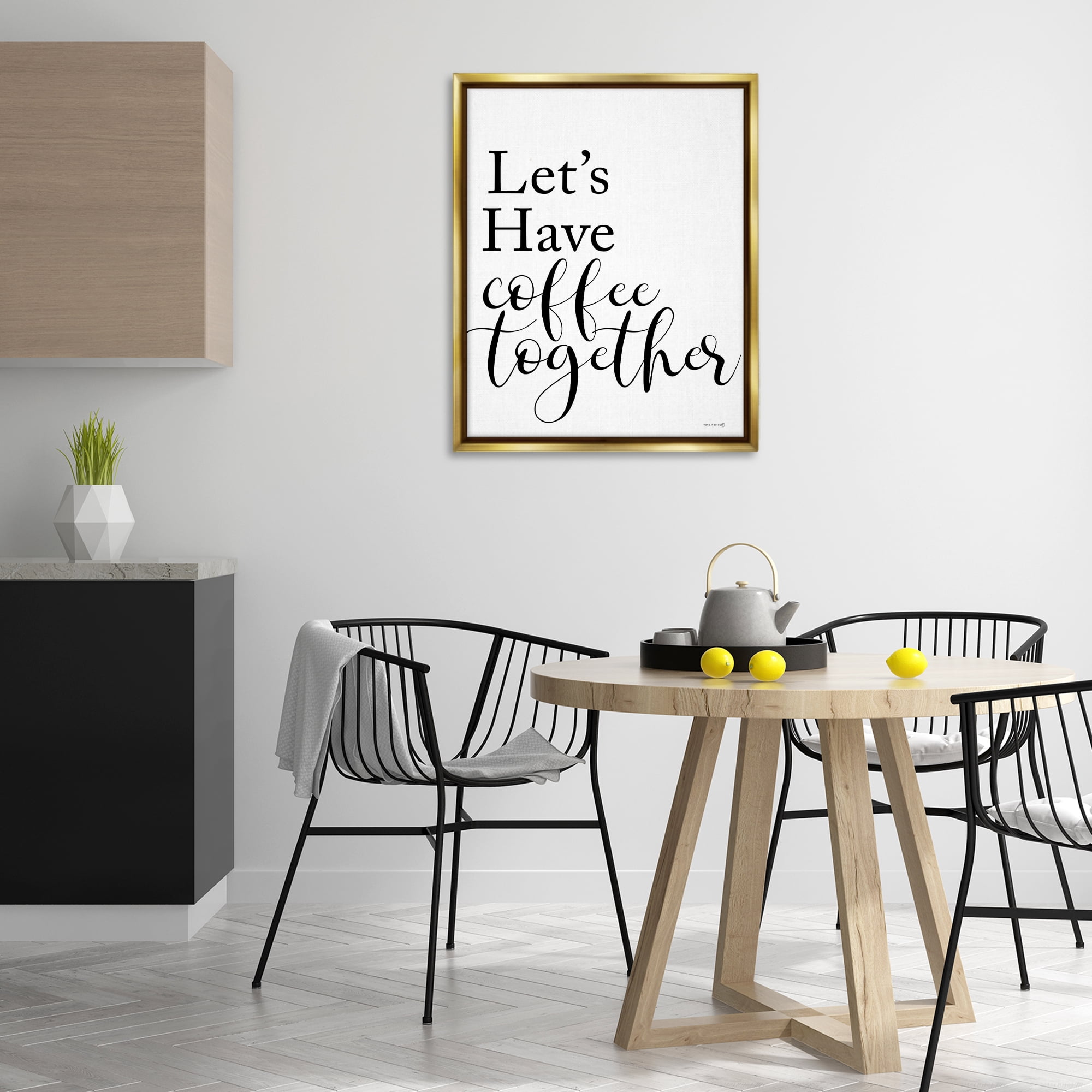 Stupell Industries Coffee Together Phrase Text & Numbers Painting Gold Floater Framed Canvas Art Print Wall Art, 25 x 31
