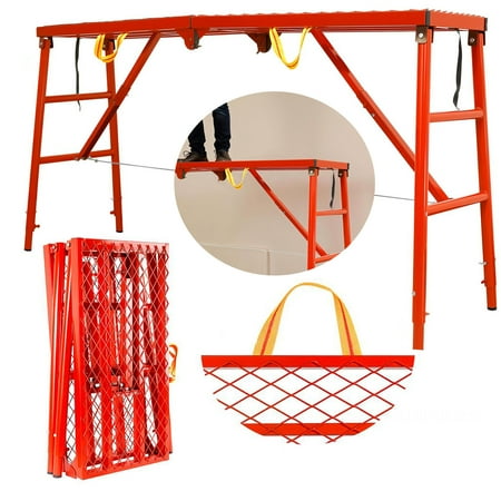 770LBS Load Capacity Scaffolding Work Platform, Adjustable Work Platform Worktable 33.8'' to 52.7'' 5 Levels, Foldable Ladder for Stairs for Building Construction, Painting, Home Decoration, Red
