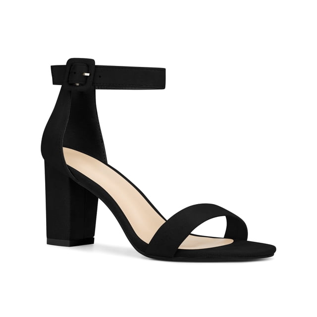 BLISSFUL STEP Woman's Sandals Block Heels Ankle Strap Open Toe Sandals Black 7.5