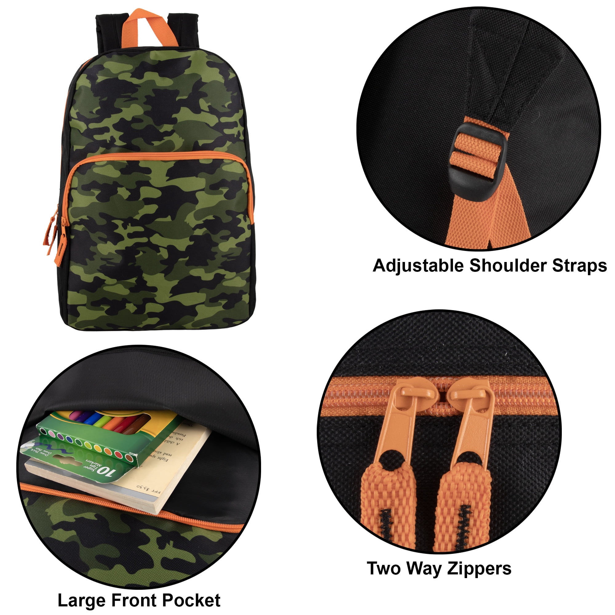 24 Pack of Bulk Wholesale 17 Inch Fun Printed Backpacks for Commute and Travel in Fun Mixed Boys Pack
