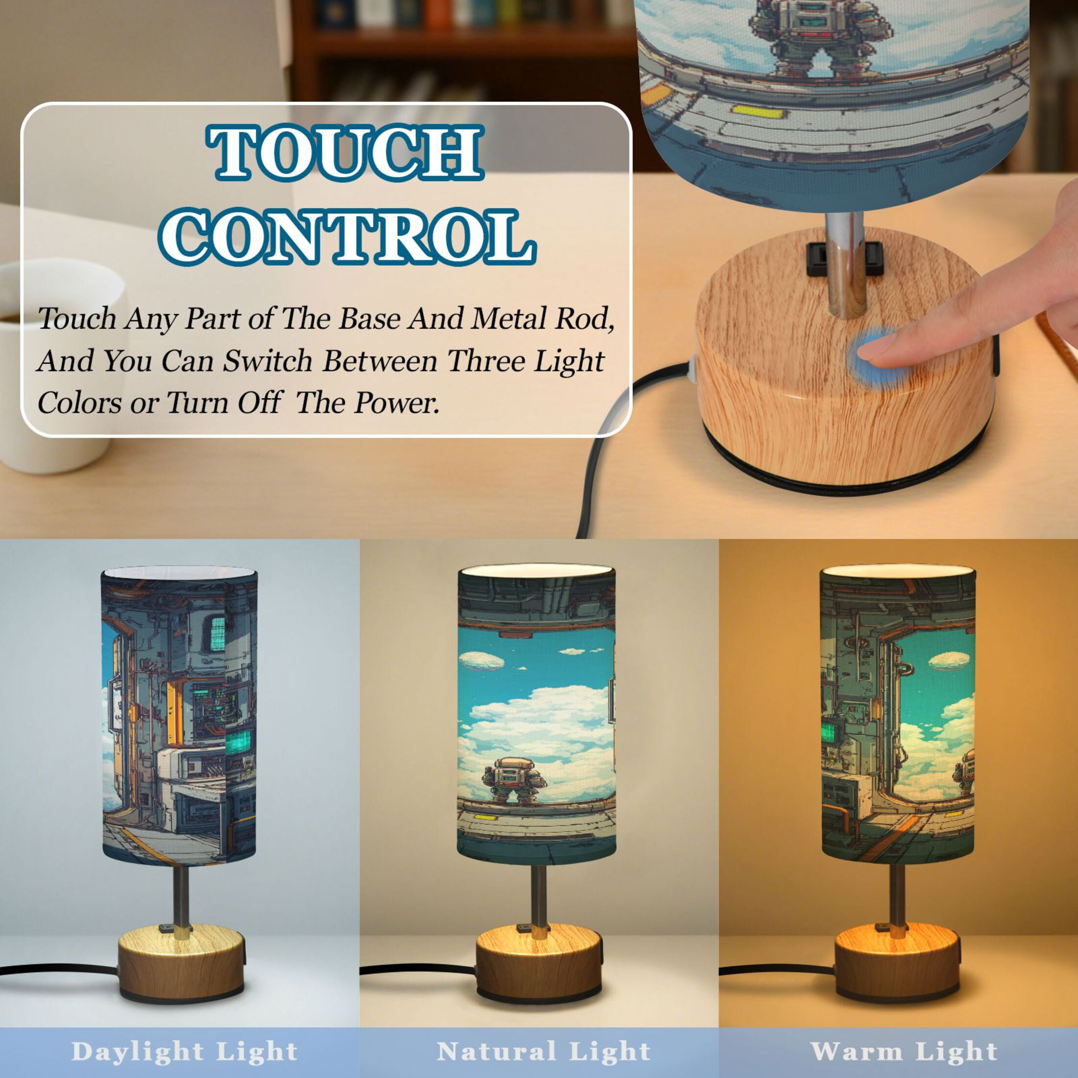 Touch-Control 3-Color Desk Lamp with Plug – Energy-Saving LED + 3 Simultaneous Charging Ports A Space Station