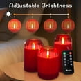 thumbnail image 5 of Rechargeable Flameless Candle, Flashing LED Pillar Real Wax Candle with Remote Control and Timer, Red Glass Electronic Candles for Room Decoration, 1 Set of 3, 5 of 14
