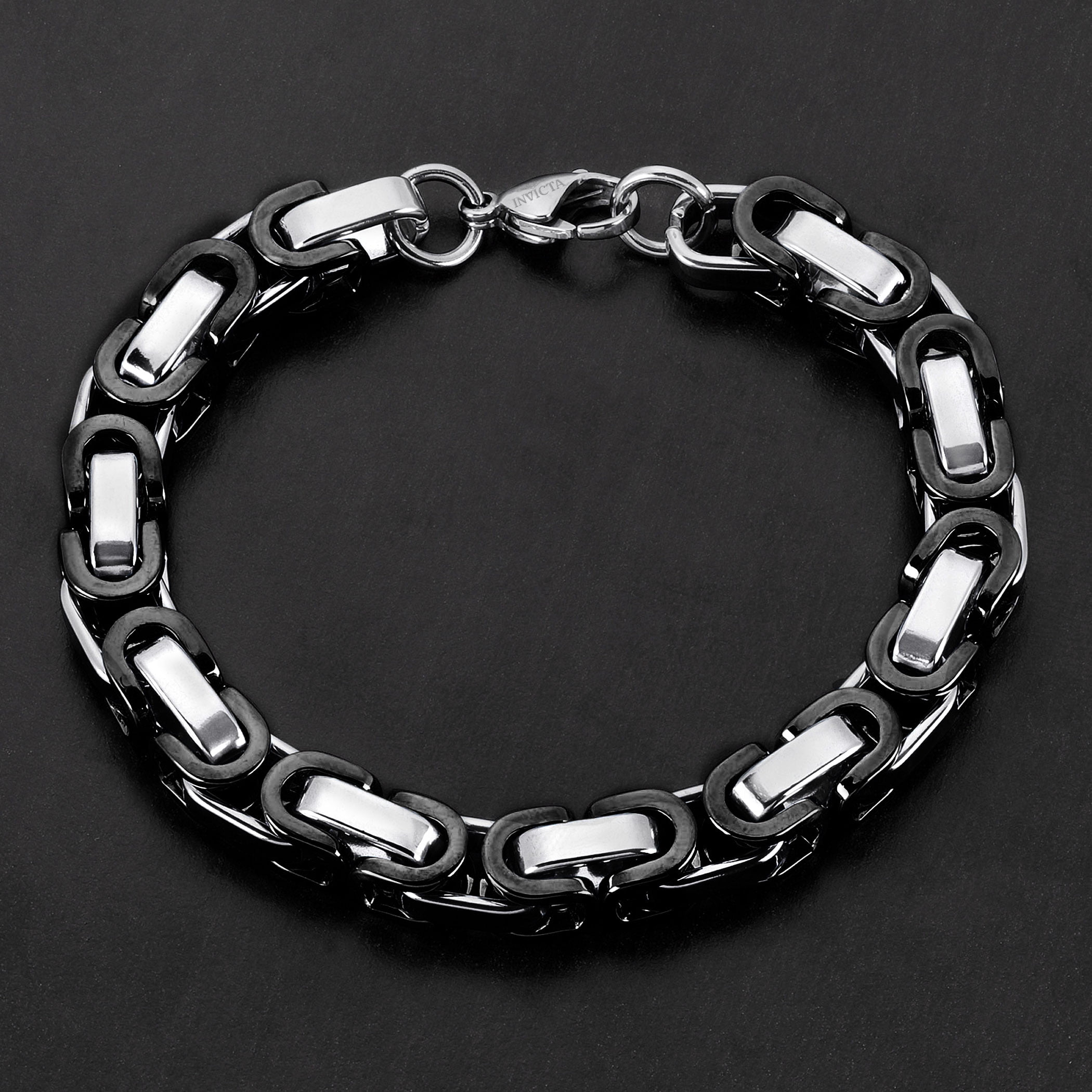 Invicta Jewelry Men's Byzantine Chain Black Two Tone Steel Bracelet (8mm) - 8.75"