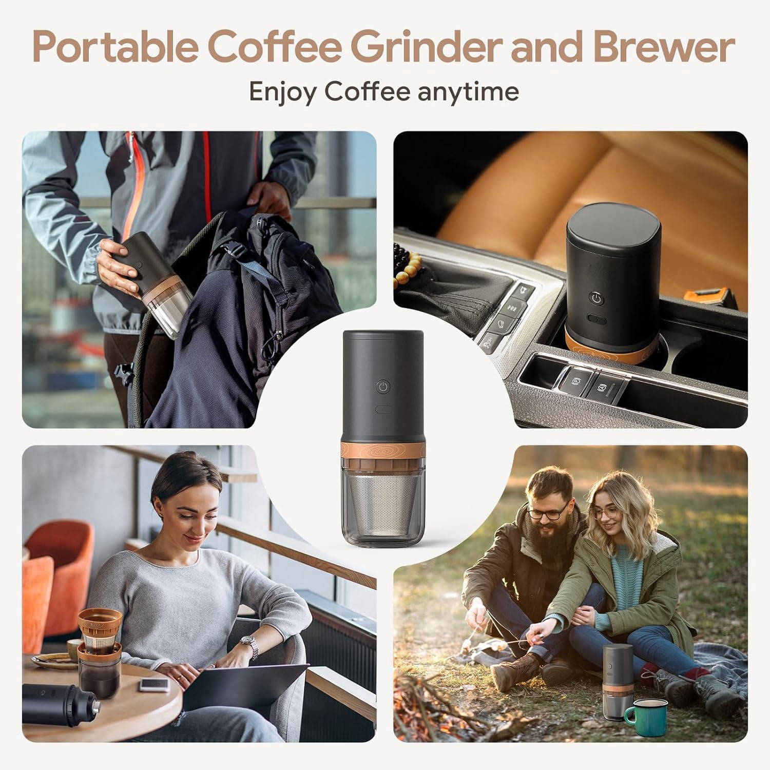 Electric Burr Coffee Grinder Stainless Steel Portable Bean Mill for French Press Drip Pour Over Espresso Outdoor Camping