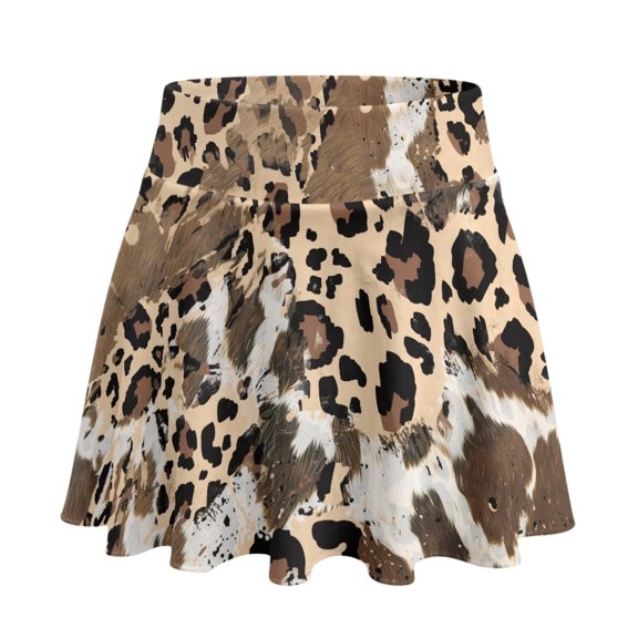 Whosucclay Polyester Spandex Workout Skirt for Golf Yoga Vacation, Built-in Shorts 2 Side Pockets Athletic Skort, Leopard Print, Size Large