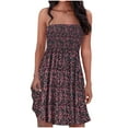 thumbnail image 2 of Usmixi Women Flowy Pleated Dress Summer Beach Boho Floral Print Strapless Sundress Sexy Tube Top Swing Hem Mini Dresses Wine l, 2 of 7