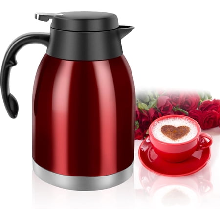 54oz Thermal Coffee Carafe, Stainless Steel Insulated Thermal, Double Wall Vacuum Flask, Small Carafe for Keeping Hot or Cold Drinks, Coffee, Tea (Bright Red)
