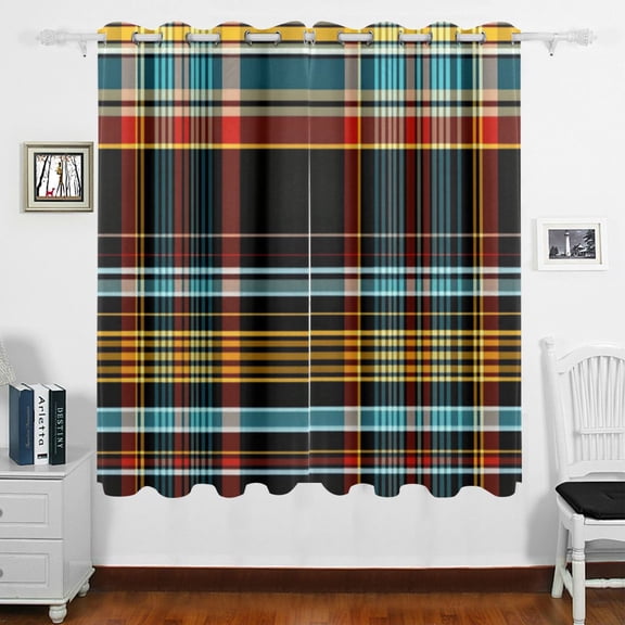 Black Plaid Pattern Blackout Curtains for Living Room Bedroom 55W x 63L Insulated Window Drapes 2 Panels