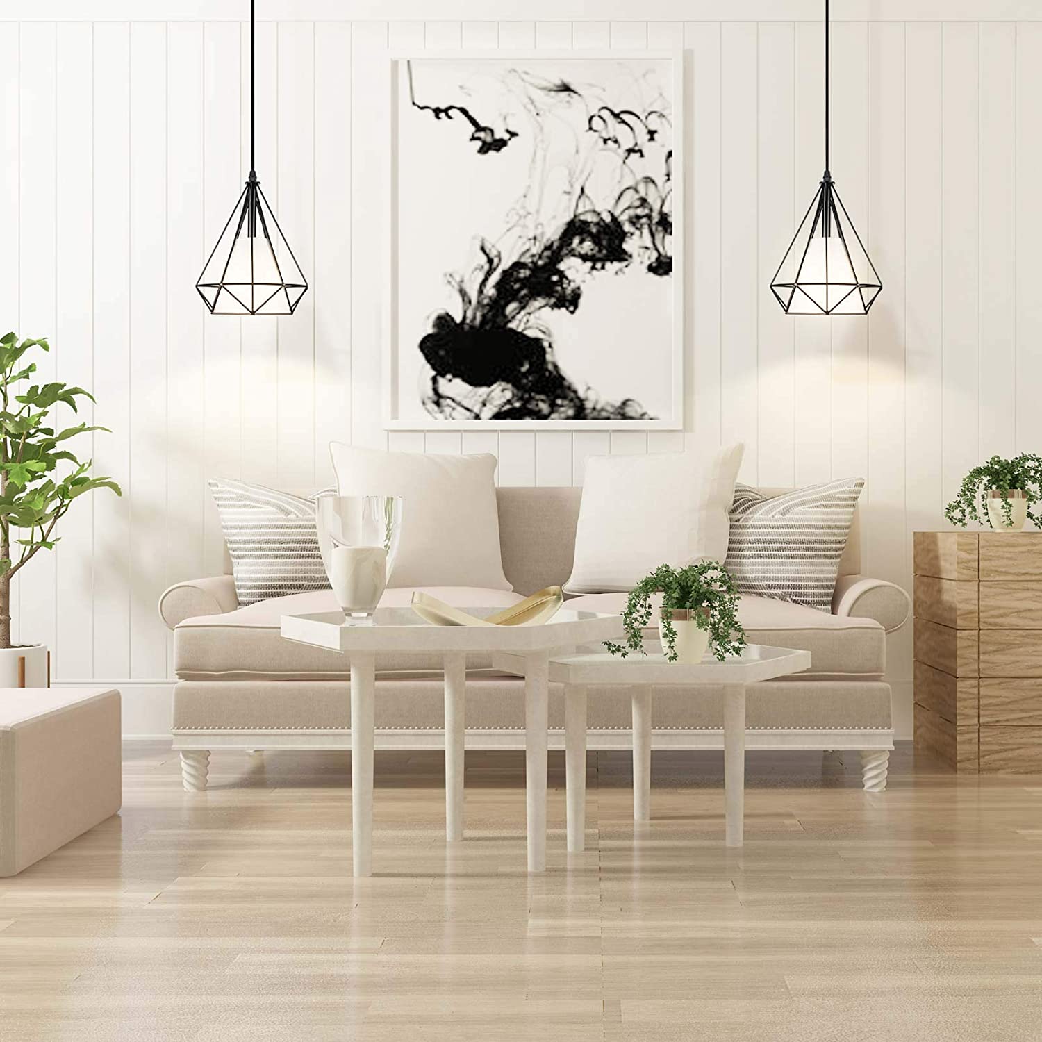 Industrial Plug-in Pendant Light Vintage Hanging Ceiling Lighting E26 Chandeliers Fixture with Metal Fabric Cage Shape On/Off Switch for Kitchen Island Dining Room Hallway Farmhouse