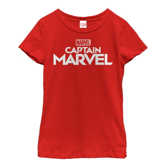Girl's Marvel Captain Marvel Bold Logo  Graphic Tee Red Medium