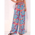 thumbnail image 4 of Wide Leg Pants Woman Summer Smocked Waist Floral Pant Wear Spring Beach Vacation Clothes for Women Red & Blue XXL, 4 of 9