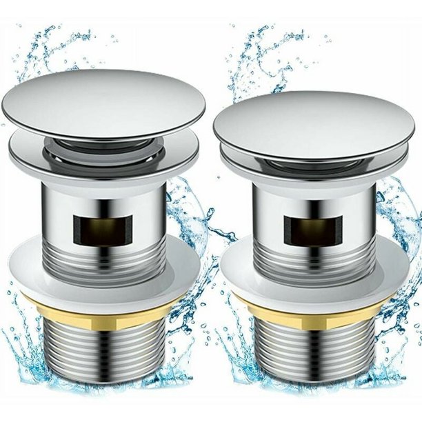 Colador de drenaje antiobstrucciones, drenaje emergente de fácil instalación para lavabos con orificios de desbordamiento, drenaje de lavabo de baño sin fugas de agua cromado, 2 piezas