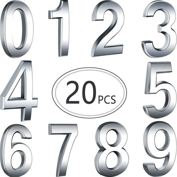 20 Pieces House Numbers Mailbox Numbers 0-9, 3D Door Address Numbers Self Adhesive Mailbox Numbers Sticker or House, Apartment, Office, Hotel Room, Mailbox Signs (Silver,3 Inch)