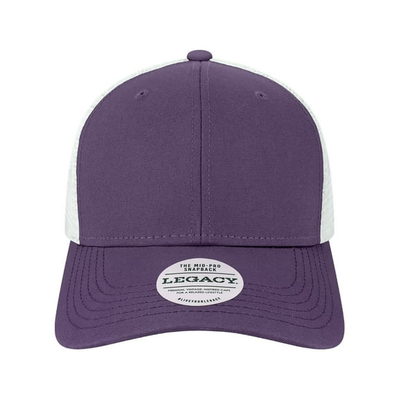 Legacy  Mid-Pro Snapback Trucker Cap, Purple & White - Adjustable Size