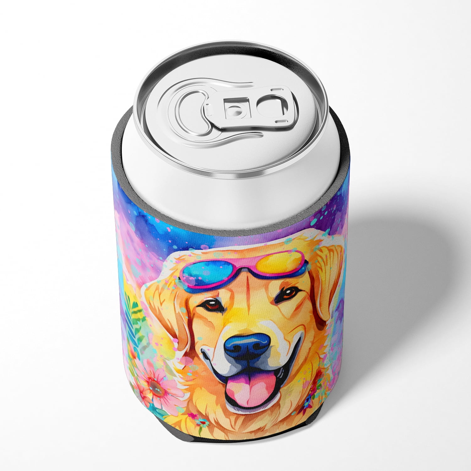 Yellow Labrador Hippie Dawg Can or Bottle Hugger 3 in x 5 in
