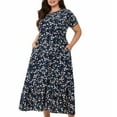 thumbnail image 1 of Robe d'Été Décontractée pour Femmes, Robe d'Été Surdimensionnée à Col Rond Manches Courtes Imprimée avec Poches, Robe d'Été Décontractée, Robe à Manches 3/4 pour Femmes, 1 of 5