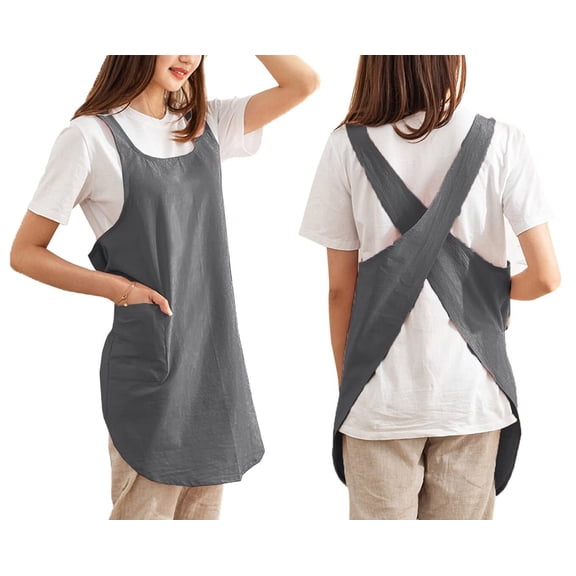 Cotton Cross Back Aprons Solid Color Cooking Kitchen Garden Smock For Women Girls With Pockets