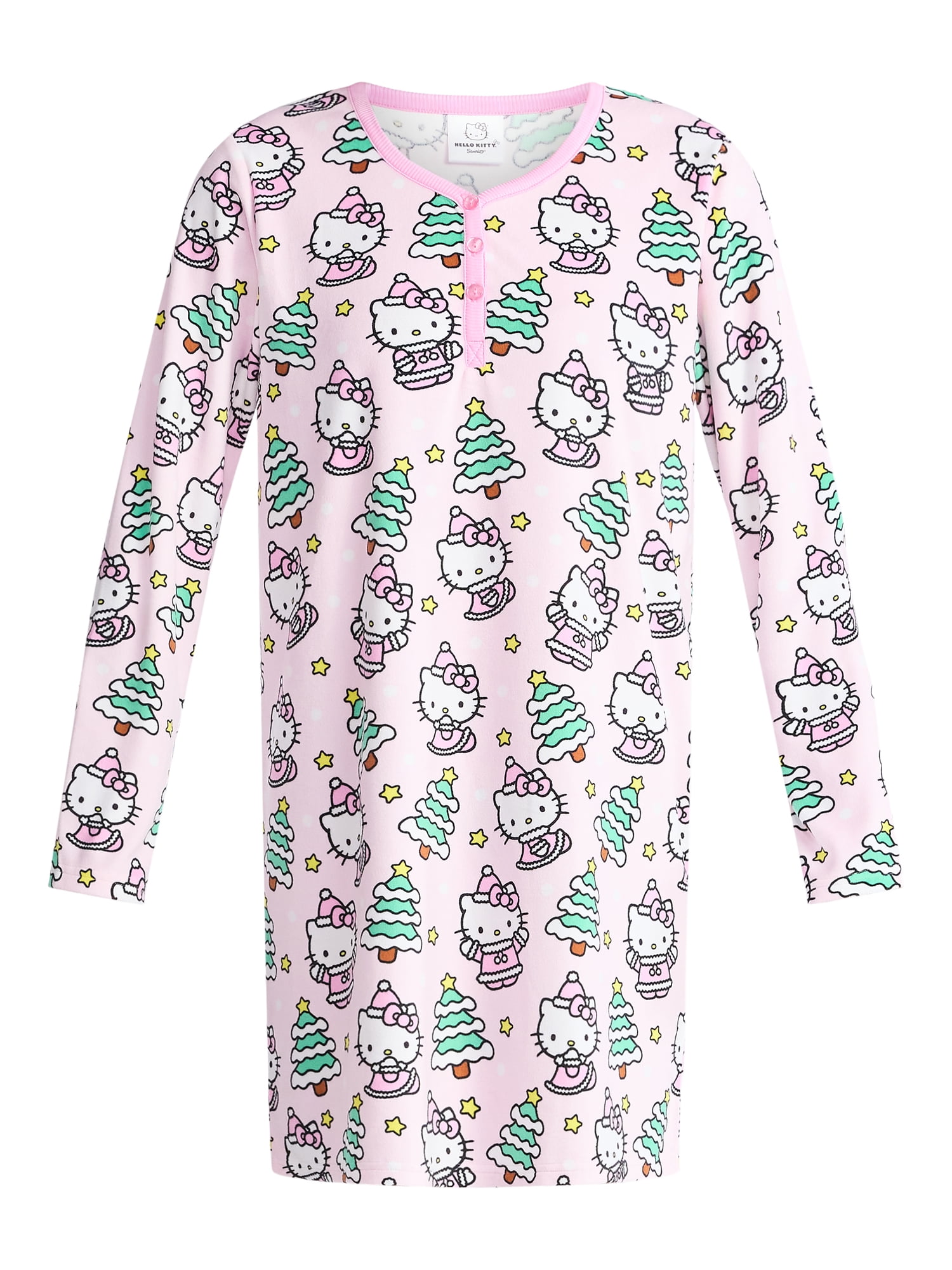 Hello Kitty Women's and Women's Plus Christmas Print Henley Sleepshirt and Plush Socks Set, 2-Piece, Sizes XS-3X