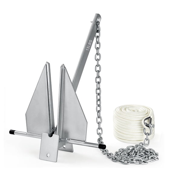 IRONHARBOR 13 lb Galvanized Fluke Boat Anchor Kit with 5/16" x 75 ft Rope for Pontoons, Dinghies, Fishing Boats, Bass Boats
