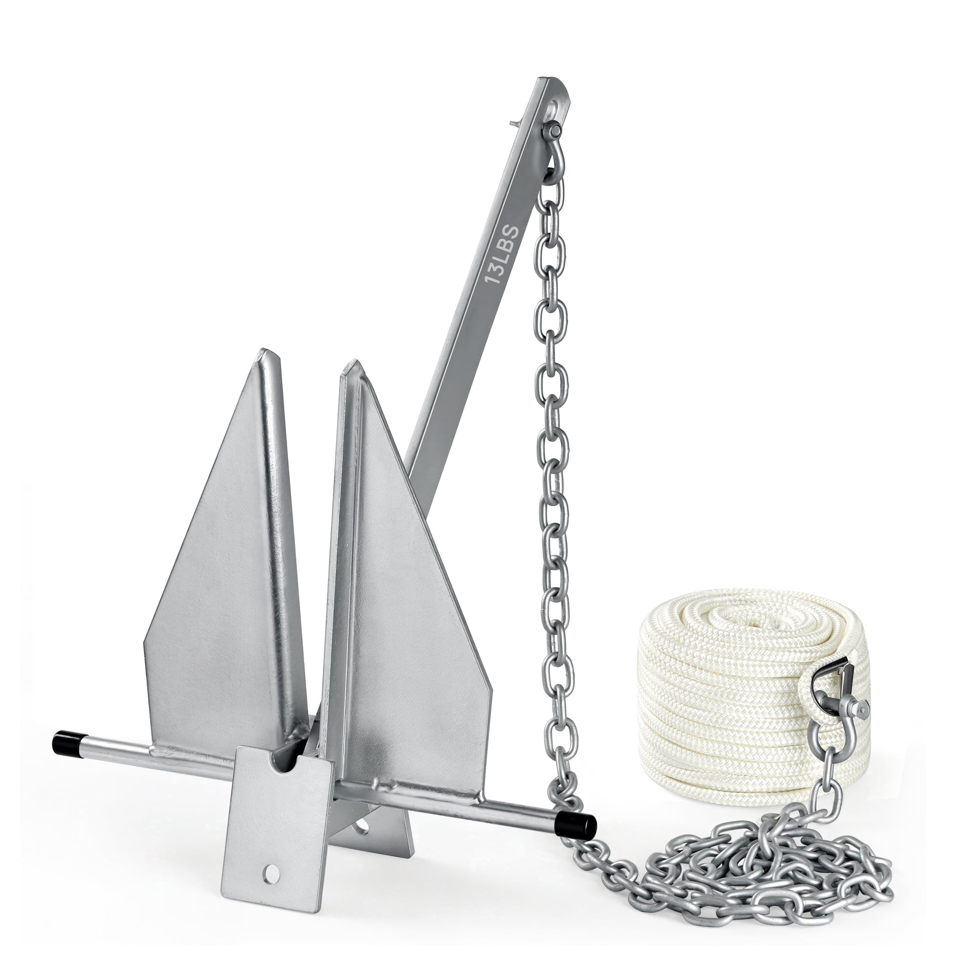 IRONHARBOR 13 lb Galvanized Fluke Boat Anchor Kit with 5/16" x 75 ft Rope for Pontoons, Dinghies, Fishing Boats, Bass Boats