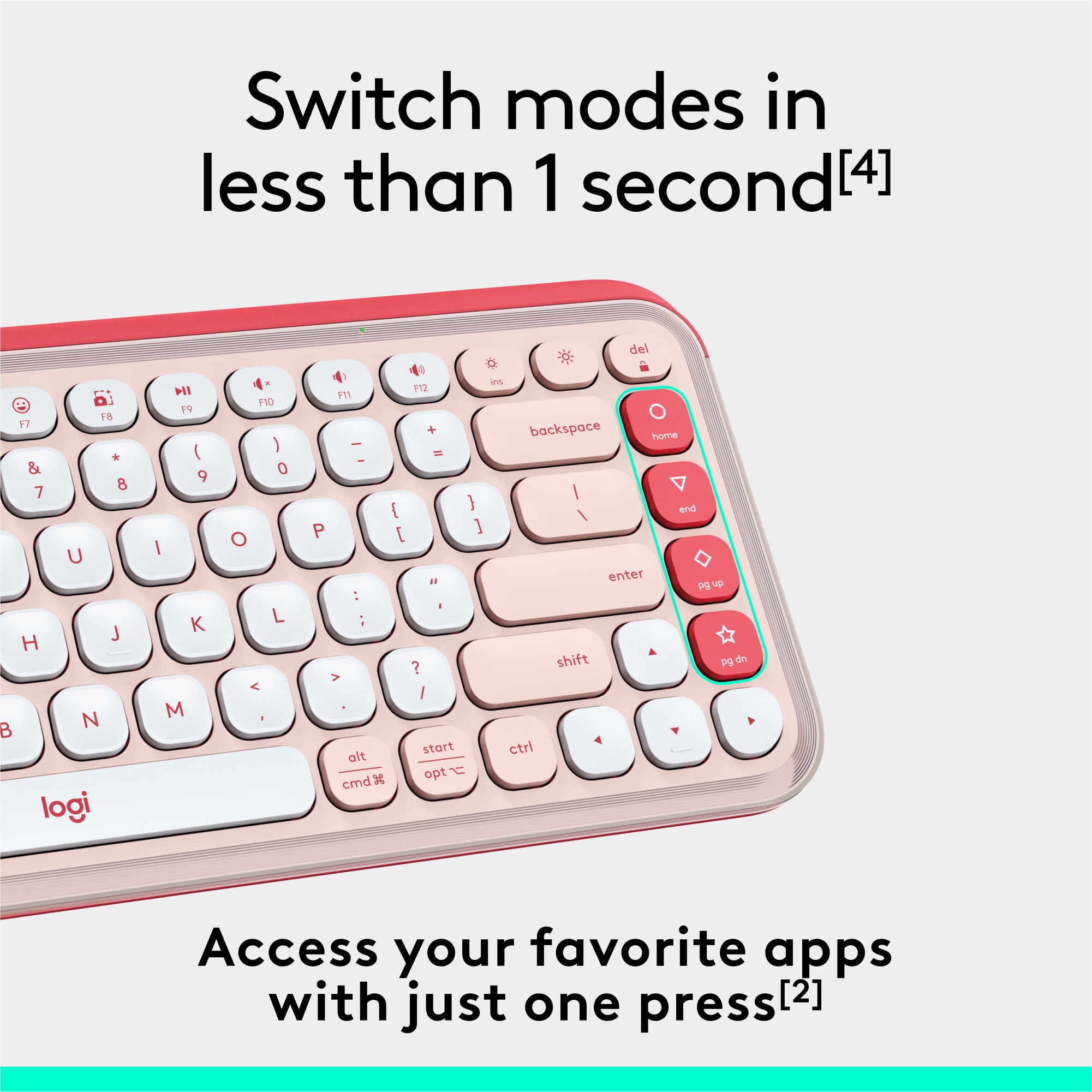 Logitech POP ICON KEYS Wireless Bluetooth Keyboard, Comfortable Typing, Programmable Keys, Rose and Off-White