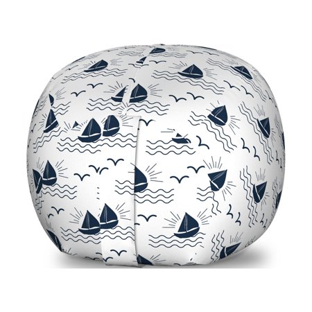 Sailing Storage Toy Bag Chair  Repetitive Waves Sea Sailboat Seagulls Simplistic Illustration  Stuffed Animal Organizer Washable Bag  Large Size  Dark Violet Blue White  by Ambesonne