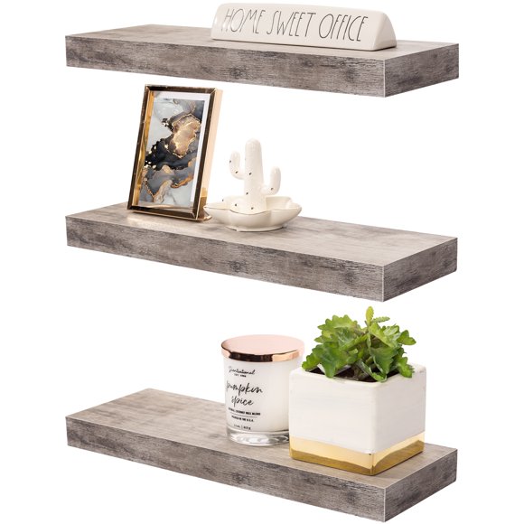 Sorbus Tablette Flottante Murale, Bois Gris - Décor Rustique de Ferme 16,25 Pouces L x 5,50 Pouces L x 1,5 Pouces H (3 Tablettes)