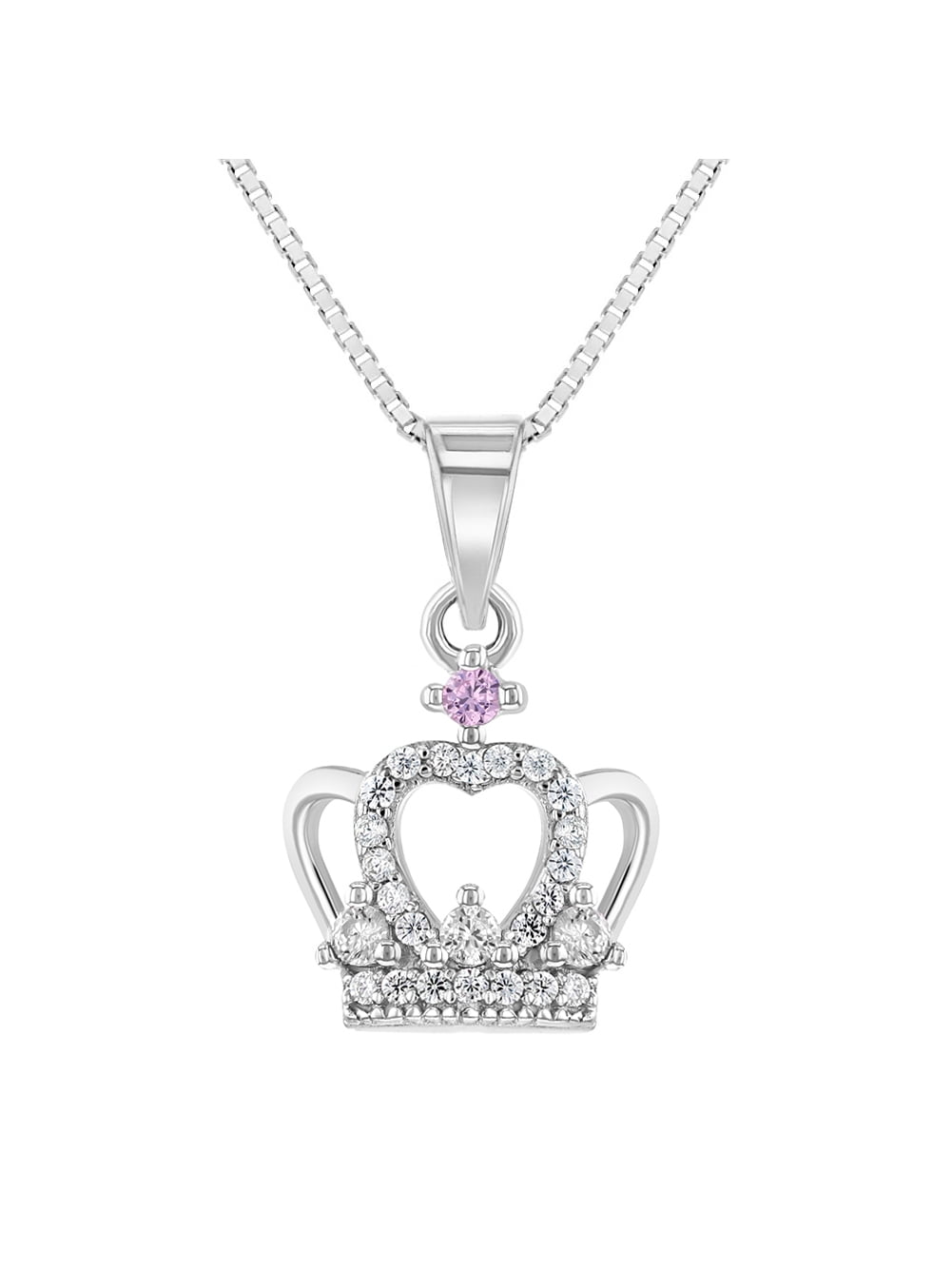 New 925 Sterling Silver Ice Clear CZ White Zirconia Bling Crown Pendant Necklace