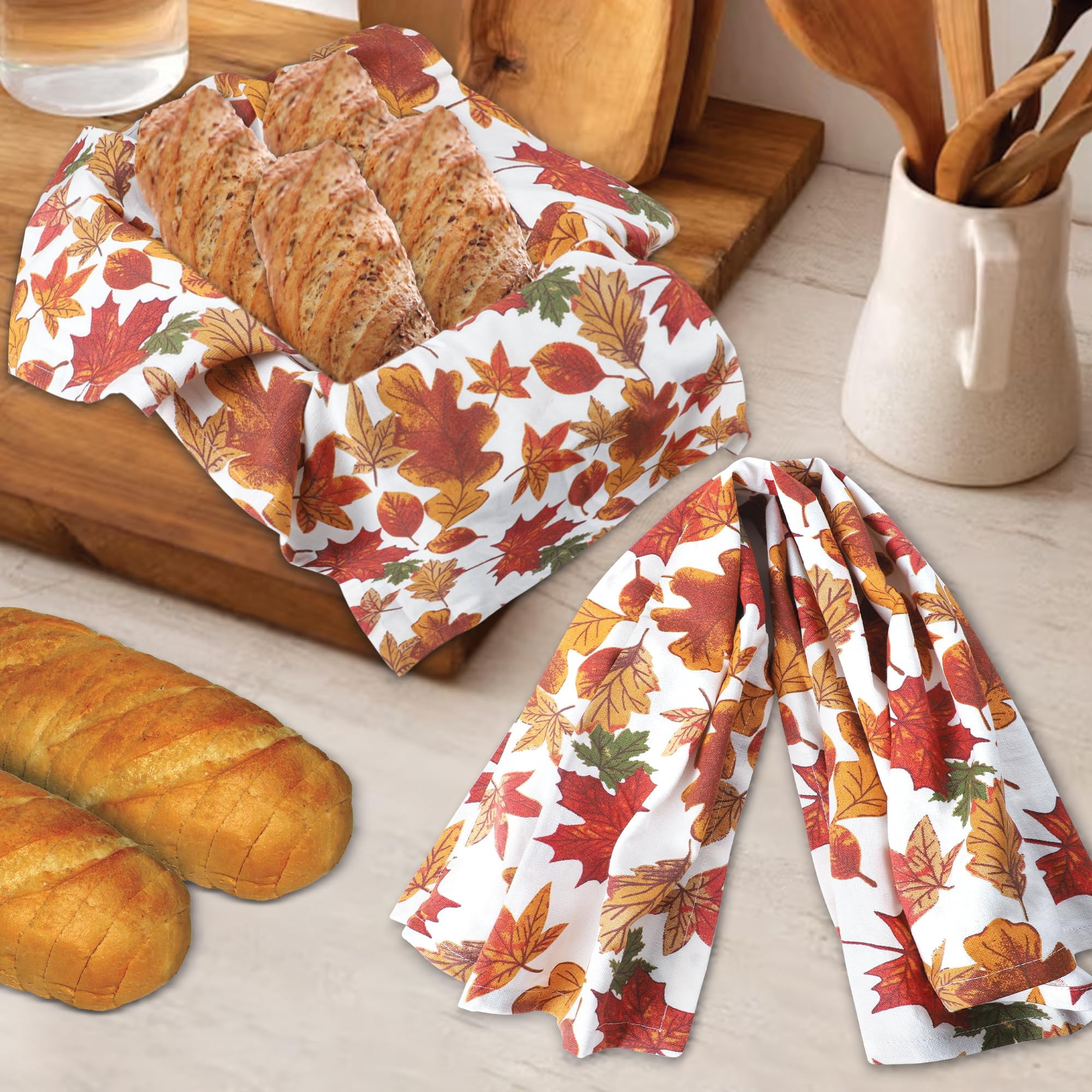 Urban Villa Harvest Kitchen Towel Fall Leaf Print Premium Quality100% Cotton Thanks Giving Dish Towels Mitered Corners,(Size: 20X30 Inch) Highly Absorbent Bar Towels & Tea Towels - (Set of 6)