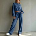 thumbnail image 4 of Sweatsuits Women 2 Piece Outfit 2026 Solid Drawstring Wide Leg Sweatpants Crew Neck Long Sleeve Cropped Tracksuit, 4 of 7